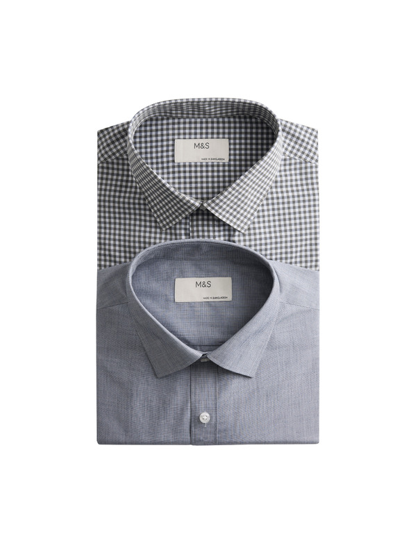 Marks & Spencer Kostkované košile normálního střihu pro snadné žehlení, 2 ks Marks & Spencer zelená