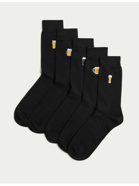Marks & Spencer 5 párů ponožek Cool & Fresh™, s vysokým podílem bavlny a pivním motivem Marks & Spencer černá