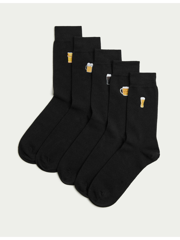 Marks & Spencer 5 párů ponožek Cool & Fresh™, s vysokým podílem bavlny a pivním motivem Marks & Spencer černá