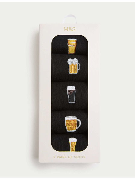Marks & Spencer 5 párů ponožek Cool & Fresh™, s vysokým podílem bavlny a pivním motivem Marks & Spencer černá