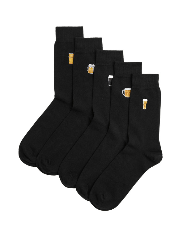 Marks & Spencer 5 párů ponožek Cool & Fresh™, s vysokým podílem bavlny a pivním motivem Marks & Spencer černá