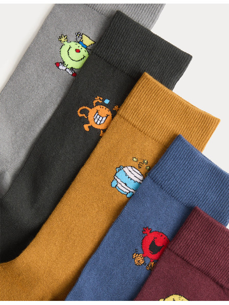 Marks & Spencer Ponožky Mr Men s vysokým podílem bavlny, sada 5 ks Marks & Spencer vícebarevná