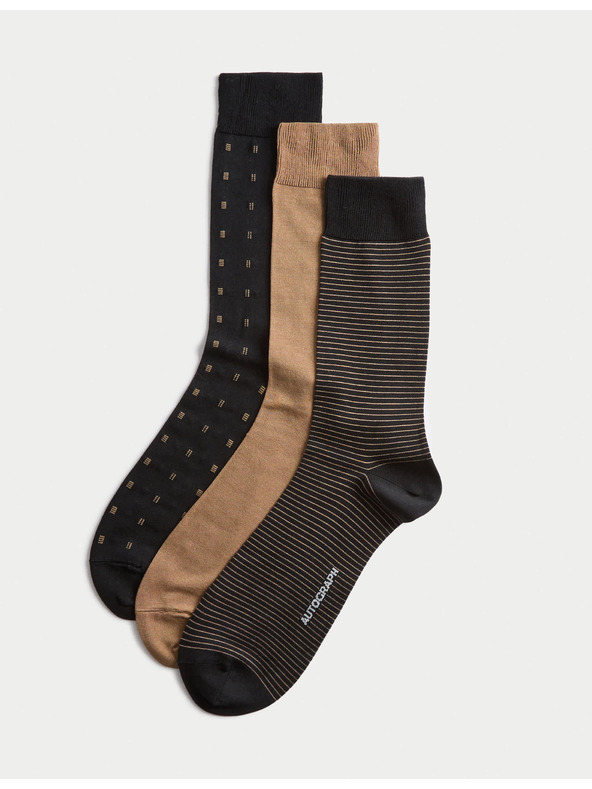 Marks & Spencer 3 ks ponožek s mercerovanou bavlnou a různým vzorem Marks & Spencer černá