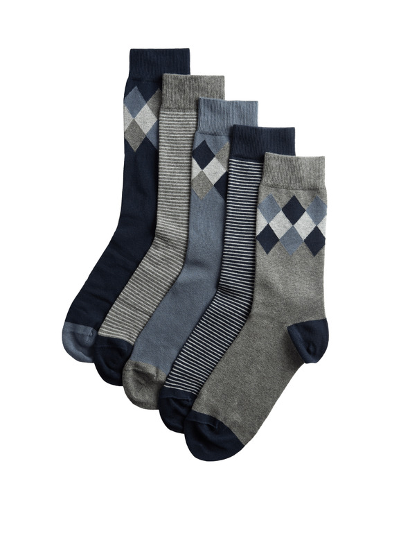 Marks & Spencer 5 párů ponožek Argyle Cool & Fresh™ s vysokým podílem bavlny Marks & Spencer modrá