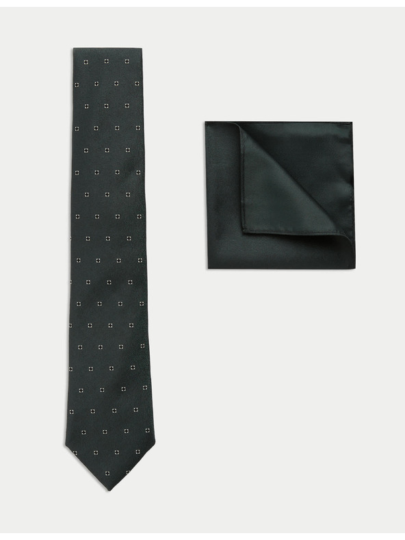 Marks & Spencer Sada: kravata s geometrickým vzorem a kapesníček do kapsy saka Marks & Spencer zelená