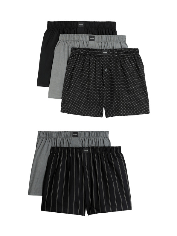 Marks & Spencer Tkané boxerky Supima® s vysokým podílem bavlny, 5 ks v balení Marks & Spencer černá