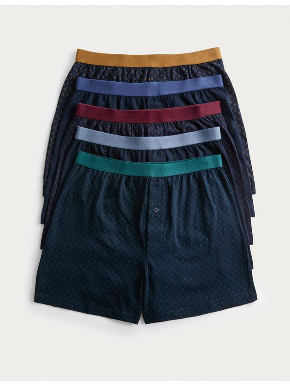 Marks & Spencer Žerzejové boxerky z čisté bavlny s technologií Cool & Fresh™ a geometrickým motivem, sada 5 ks Marks & Spencer námořnická modrá