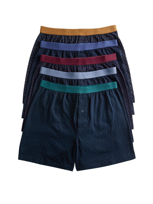 Marks & Spencer Žerzejové boxerky z čisté bavlny s technologií Cool & Fresh™ a geometrickým motivem, sada 5 ks Marks & Spencer námořnická modrá