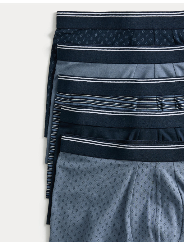 Marks & Spencer Bokové bavlněné strečové trenýrky s technologií Cool & Fresh™, 5 ks Marks & Spencer modrá