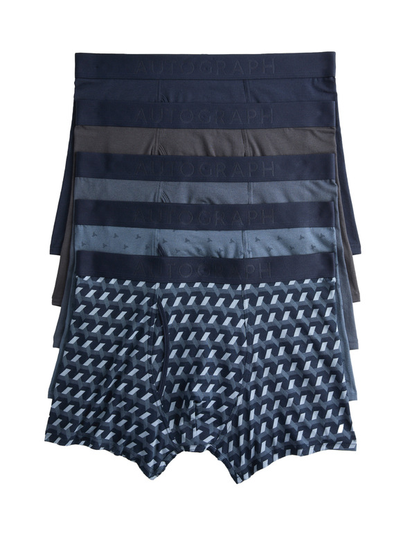 Marks & Spencer Trenýrky ze směsi bavlny Supima® a modalu s geometrickými tvary, 5 ks Marks & Spencer modrá