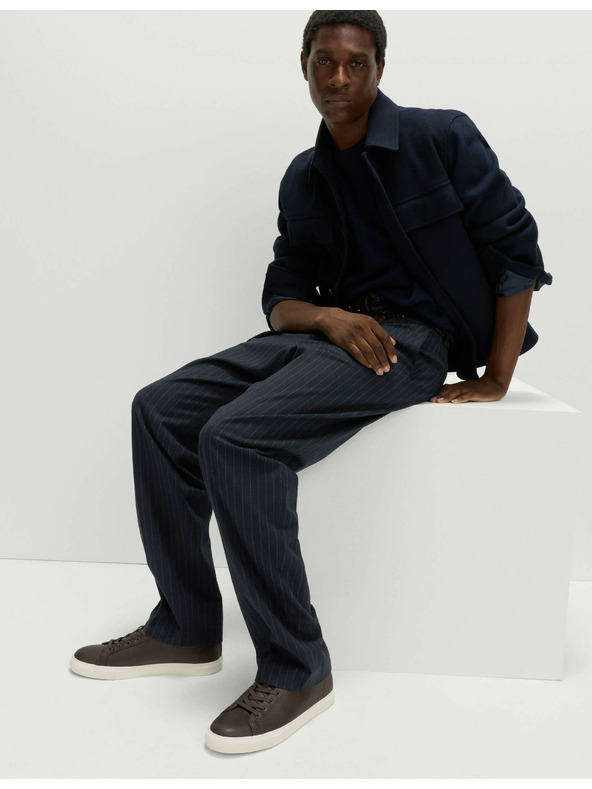 Marks & Spencer Hladké kalhoty volného střihu s jemnými proužky Marks & Spencer námořnická modrá