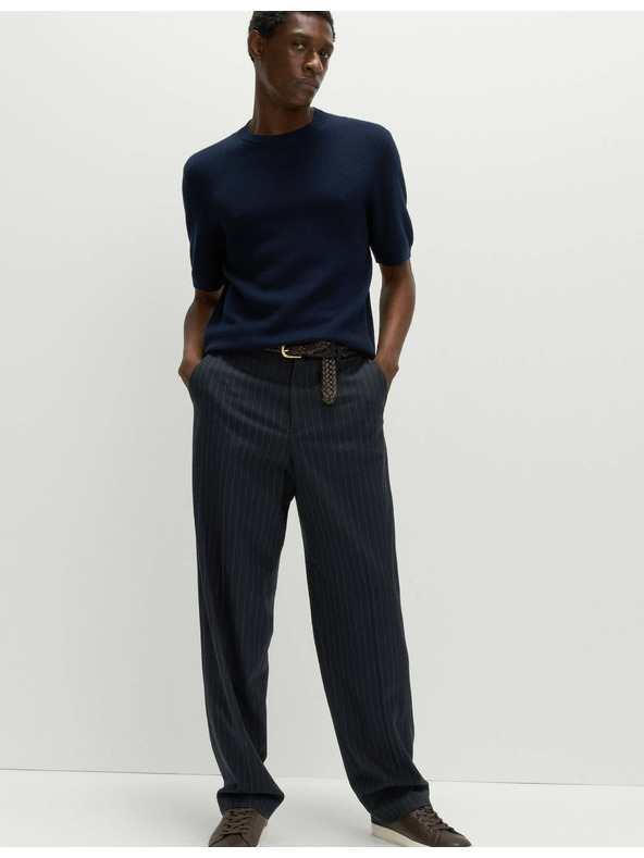 Marks & Spencer Hladké kalhoty volného střihu s jemnými proužky Marks & Spencer námořnická modrá