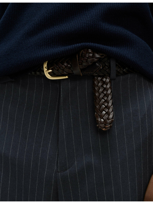 Marks & Spencer Hladké kalhoty volného střihu s jemnými proužky Marks & Spencer námořnická modrá