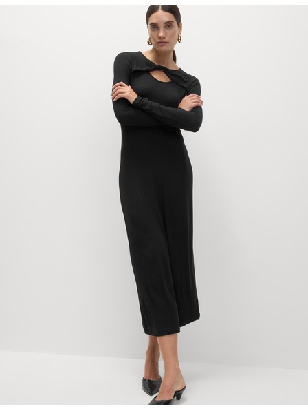 Marks & Spencer Žerzejové žebrované midi šaty sloupového střihu Marks & Spencer černá