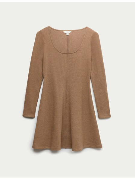 Marks & Spencer Pohodlné mini šaty s kulatým výstřihem z žerzeje Marks & Spencer hnědá