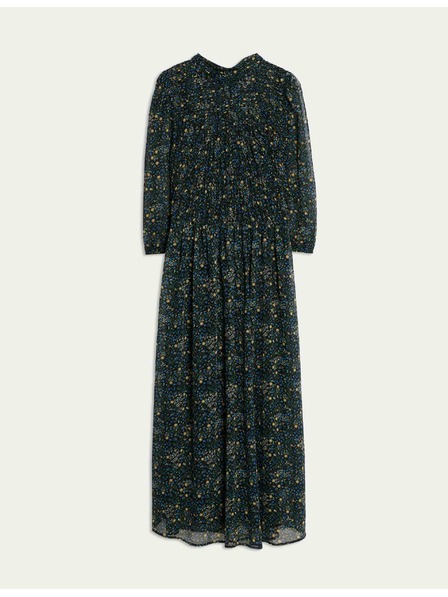 Marks & Spencer Květované nabírané midaxi šaty se zvýrazněným pasem a řasením Marks & Spencer černá