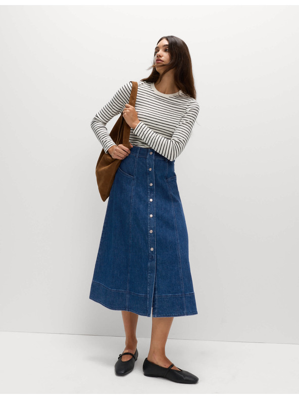 Marks & Spencer Kruhová džínová midi sukně s knoflíky vepředu Marks & Spencer námořnická modrá