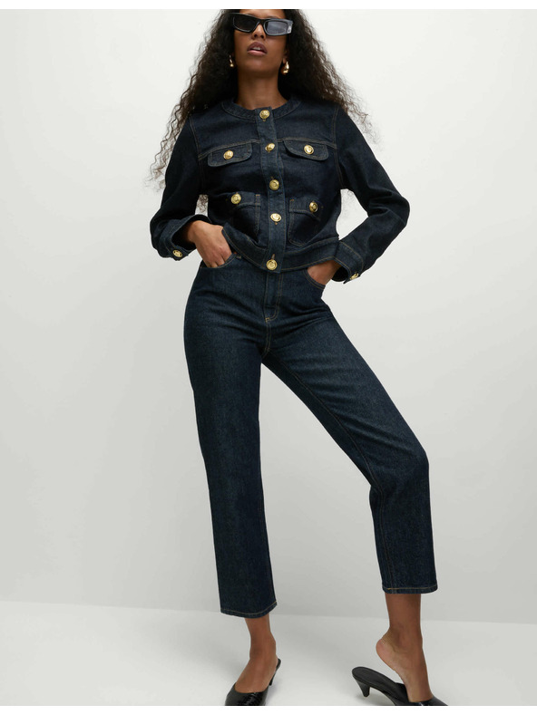 Marks & Spencer Propínací džínová bunda bez límce Marks & Spencer námořnická modrá