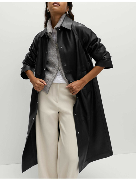 Marks & Spencer Dlouhý kabát z umělé kůže s límečkem Marks & Spencer černá