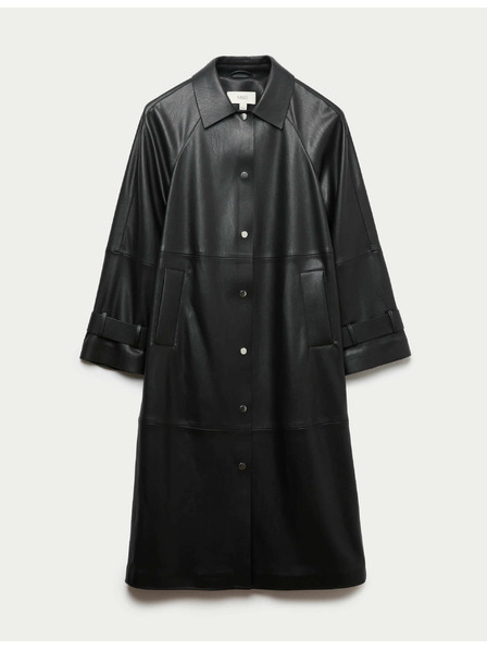 Marks & Spencer Dlouhý kabát z umělé kůže s límečkem Marks & Spencer černá