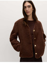 Marks & Spencer Volná bunda z umělé kožešiny se zlatým knoflíkem Marks & Spencer hnědá