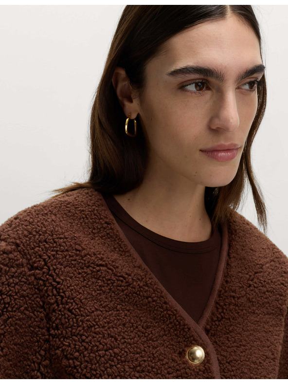 Marks & Spencer Volná bunda z umělé kožešiny se zlatým knoflíkem Marks & Spencer hnědá