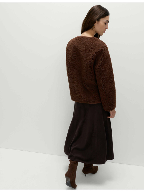 Marks & Spencer Volná bunda z umělé kožešiny se zlatým knoflíkem Marks & Spencer hnědá