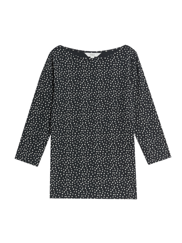Marks & Spencer Top z čisté bavlny s lodičkovým výstřihem a potiskem, přiléhavý střih Marks & Spencer černá