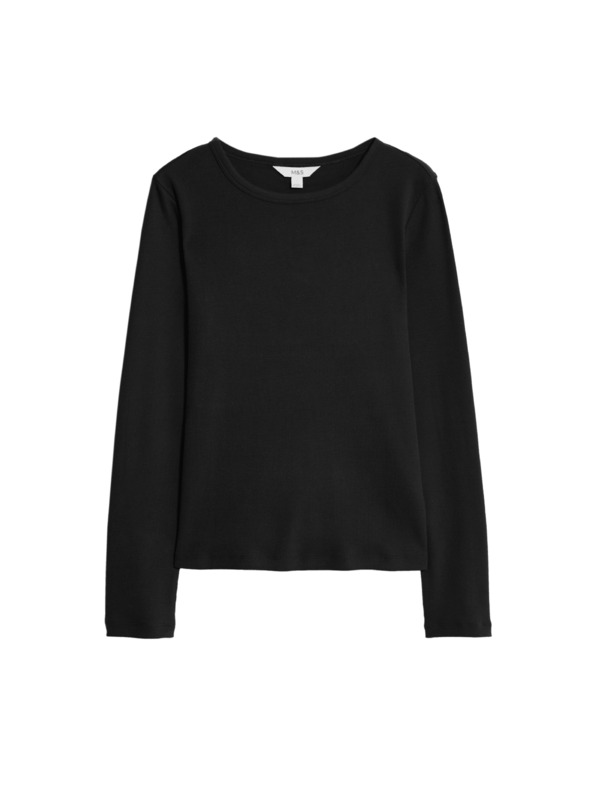 Marks & Spencer Žebrovaný top s vysokým podílem bavlny Marks & Spencer černá