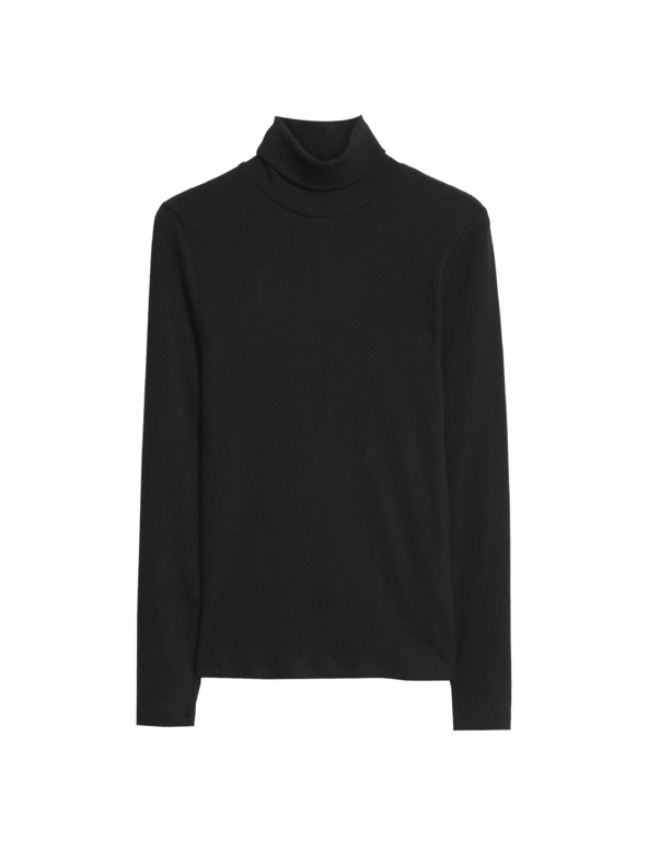 Marks & Spencer Žebrovaný top s vysokým límcem a vysokým podílem bavlny Marks & Spencer černá