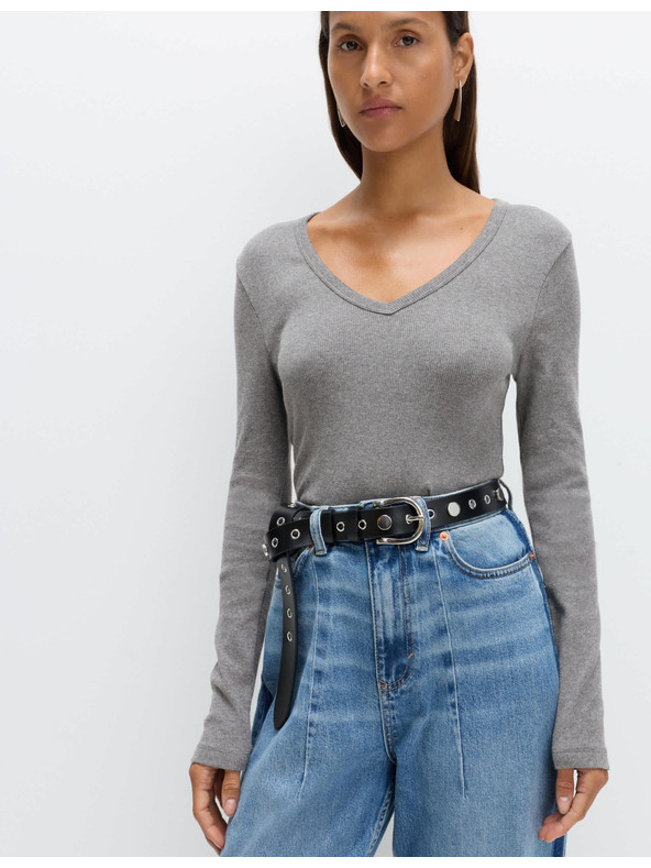 Marks & Spencer Žebrovaný top s výstřihem do V s vysokým obsahem bavlny Marks & Spencer šedá