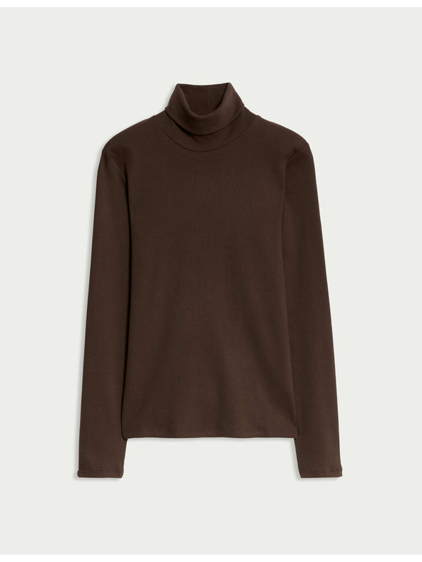 Marks & Spencer Žebrovaný top s vysokým límcem a vysokým podílem bavlny Marks & Spencer hnědá