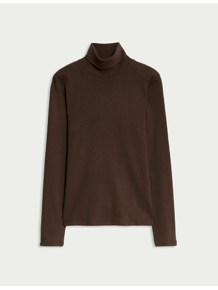 Marks & Spencer Žebrovaný top s vysokým límcem a vysokým podílem bavlny Marks & Spencer hnědá