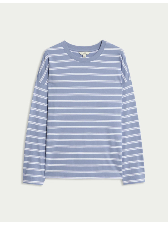 Marks & Spencer Pruhované tričko ke krku z čisté bavlny Marks & Spencer modrá