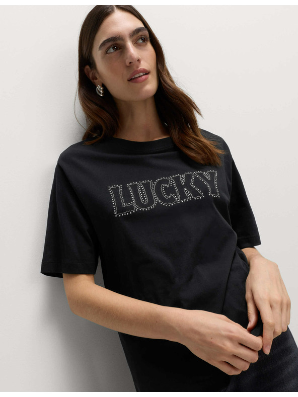 Marks & Spencer Zdobené tričko Lucky z čisté bavlny Marks & Spencer černá