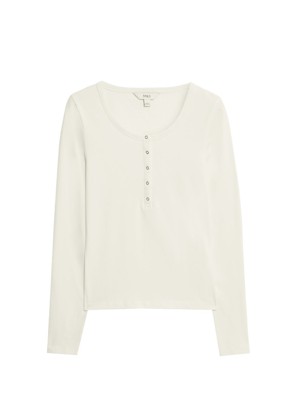 Marks & Spencer Barvený top s rozhalenkou s vysokým podílem bavlny Marks & Spencer smetanová