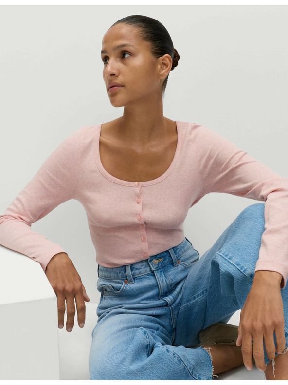 Marks & Spencer Top s oválným výstřihem, rozhalenkou a vysokým podílem bavlny Marks & Spencer růžová