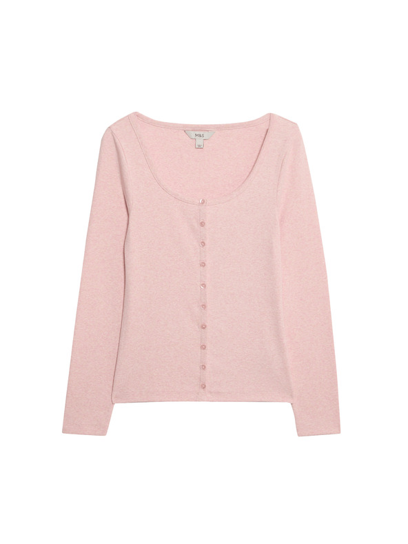 Marks & Spencer Top s oválným výstřihem, rozhalenkou a vysokým podílem bavlny Marks & Spencer růžová