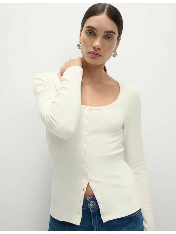 Marks & Spencer Top s oválným výstřihem, rozhalenkou a vysokým podílem bavlny Marks & Spencer smetanová