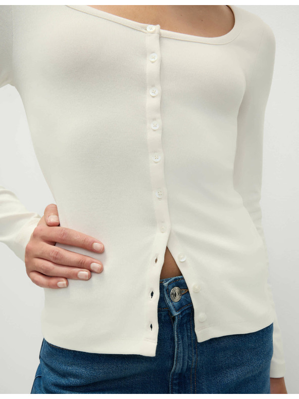 Marks & Spencer Top s oválným výstřihem, rozhalenkou a vysokým podílem bavlny Marks & Spencer smetanová