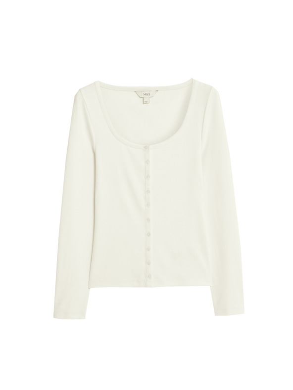 Marks & Spencer Top s oválným výstřihem, rozhalenkou a vysokým podílem bavlny Marks & Spencer smetanová