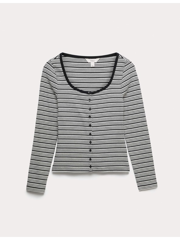 Marks & Spencer Top s oválným výstřihem, rozhalenkou a vysokým podílem bavlny Marks & Spencer černá