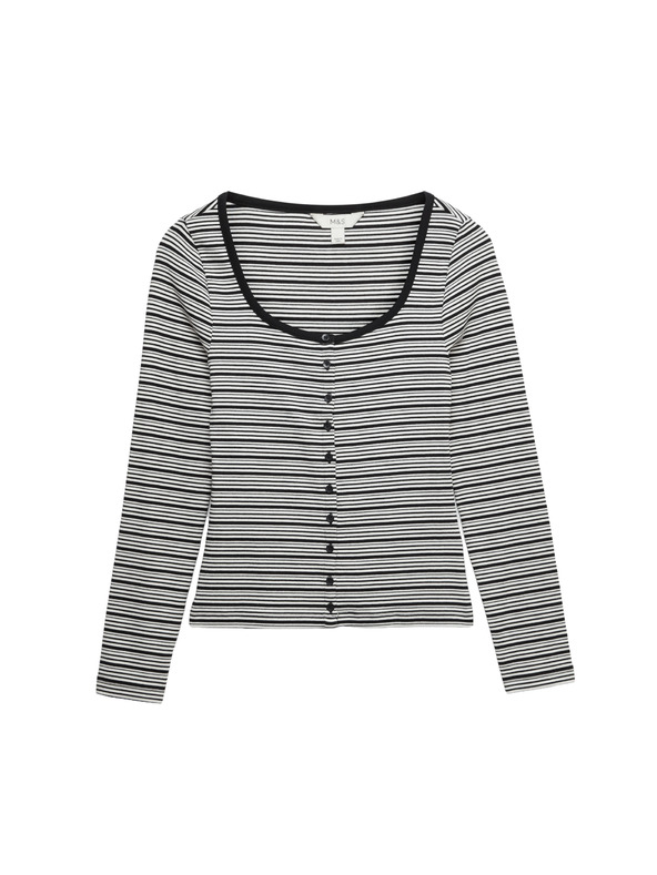 Marks & Spencer Top s oválným výstřihem, rozhalenkou a vysokým podílem bavlny Marks & Spencer černá