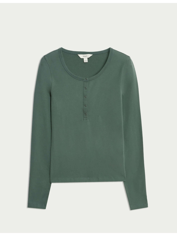 Marks & Spencer Barvený top s rozhalenkou s vysokým podílem bavlny Marks & Spencer zelená