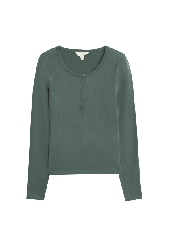 Marks & Spencer Barvený top s rozhalenkou s vysokým podílem bavlny Marks & Spencer zelená