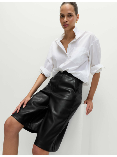 Marks & Spencer Vysoké kalhoty z umělé kůže Bermudy s pasem Marks & Spencer černá