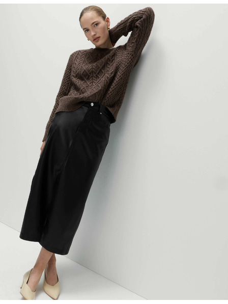 Marks & Spencer Koženková áčková midi sukně s rozparkem vpředu Marks & Spencer černá