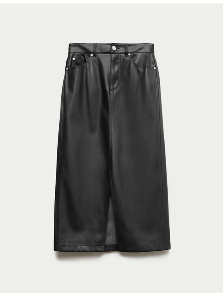 Marks & Spencer Koženková áčková midi sukně s rozparkem vpředu Marks & Spencer černá