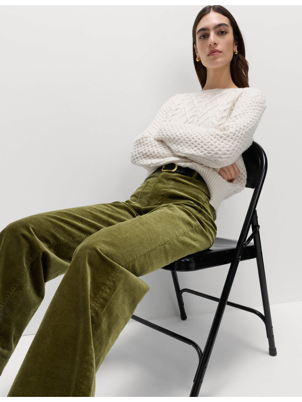 Marks & Spencer Manšestrové kalhoty se širokými nohavicemi Marks & Spencer zelená