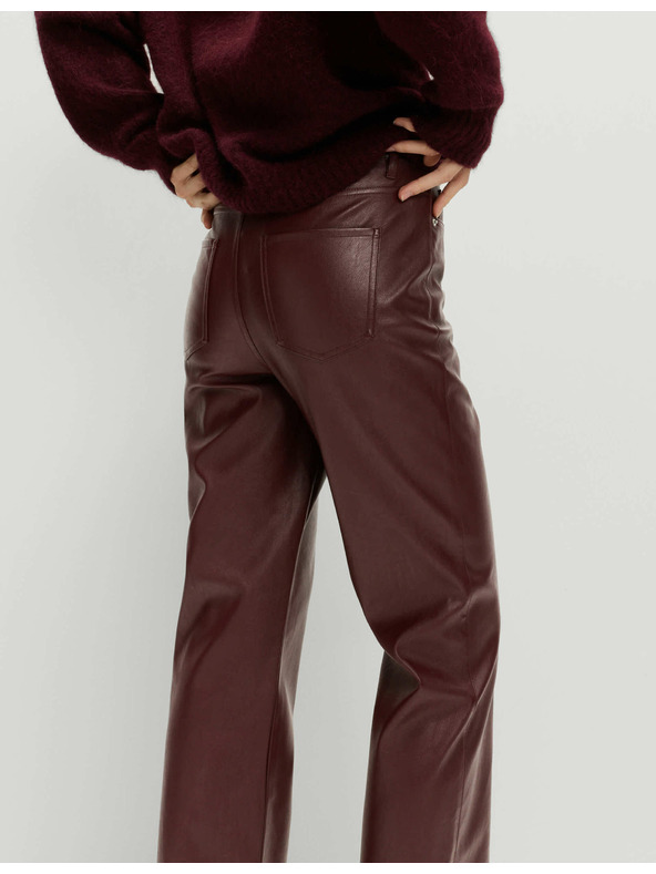 Marks & Spencer Kalhoty z umělé kůže s rovnými nohavicemi Marks & Spencer červená